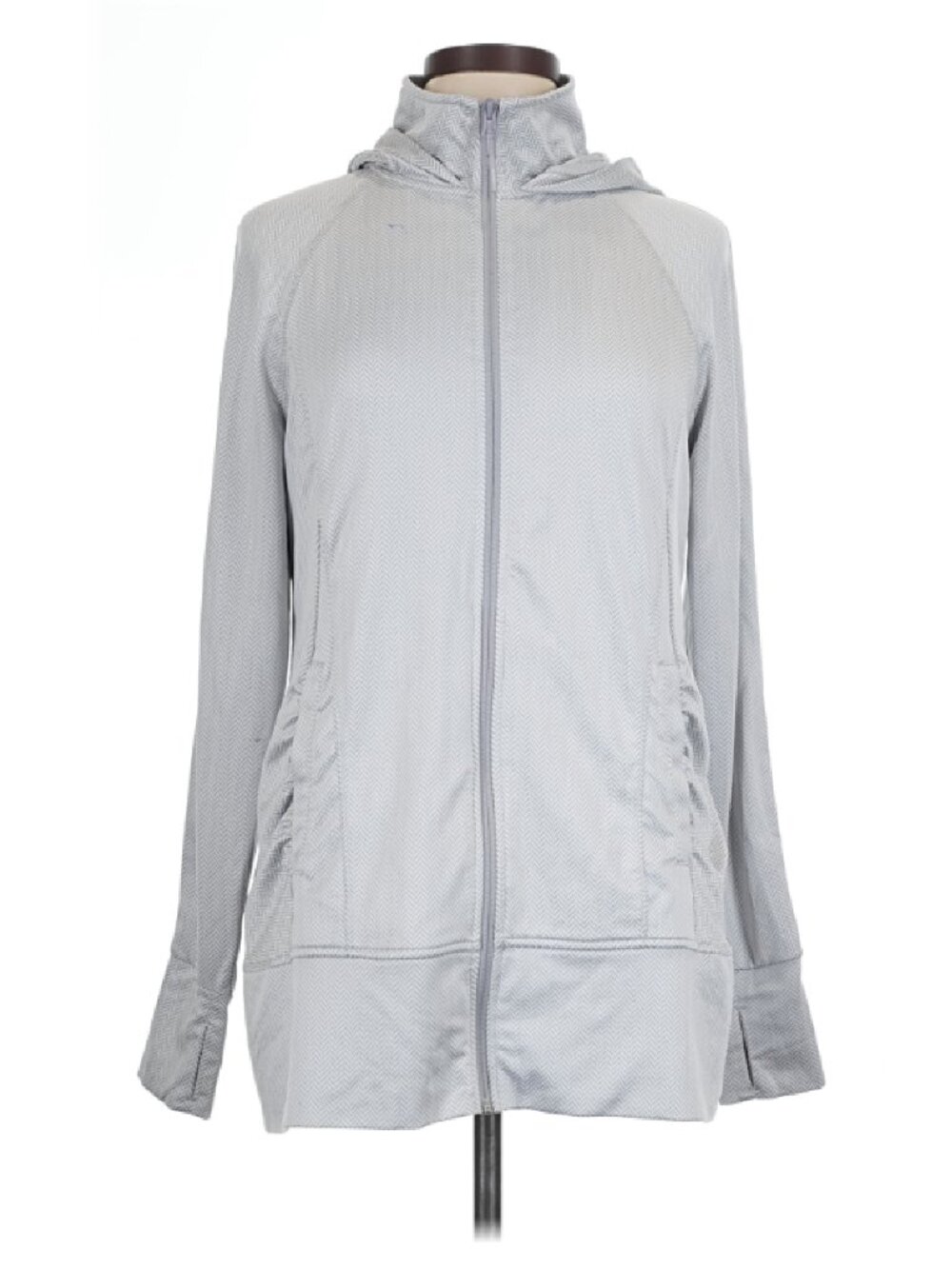 Mondetta Gray Hooded Knit Jacket, Med, Athleisure Cozy Core Workout Zip Up